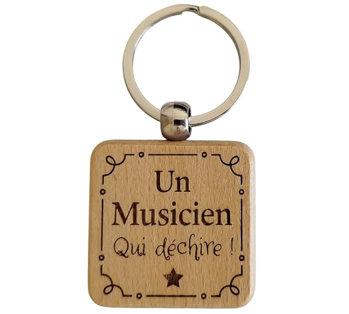 Porte-Clés en Bois Gravé et Personnalisé - Idée Cadeau Musicien Homme Original pour Guitariste, Batteur, Pianiste - Porte Clef Musicien Idéal pour Noël et...