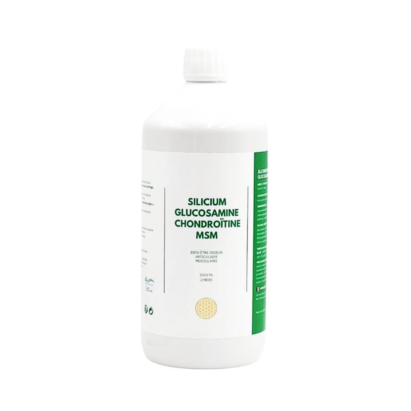Silicium Glucosamine Chondroïtine MSM - 1000 ml - Sans paraben, sans lactose, sans arôme, sans OGM.