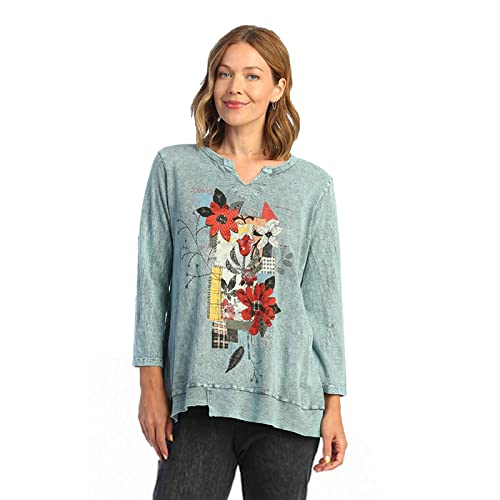 Jess & Jane Mineral Washed V-Neck Cotton Jersey Slub Tunic - M26 #TOP22
