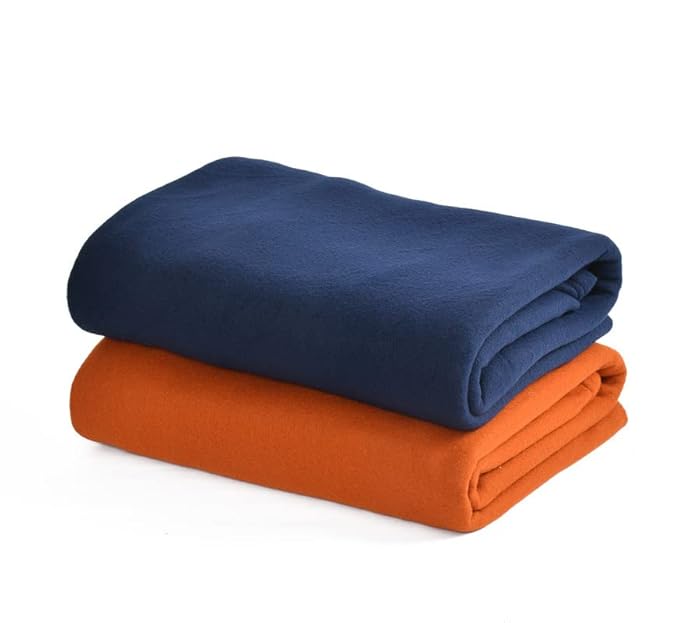 Luxury Trends YFH Creative Single Bed Soft Touch Light Weight Solid/Plain Polar Fleece Blanket for Winter/All Season Pack of 2 Blanket (Blue & Orange)