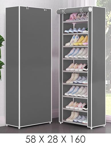 Image of YouCopia Shoe Rack for Home Non Woven Fabric - DIY Multipurpose Shoe Rack Organizer, 9-Layer Shoe Rack for Home -Shelf with Dustproof Door Entryway for Heels /Slippers /Boots (Grey, 9-Layer)