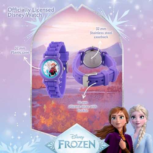 Disney Frozen Kids' Plastic Time Teacher Analog Quartz Silicone Strap Watch, 32mm, Purple3