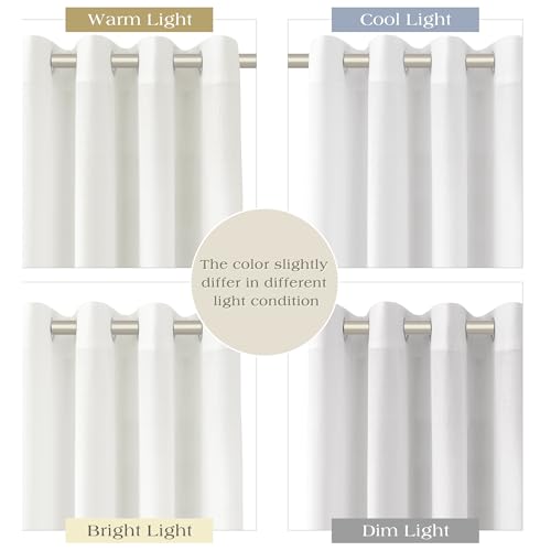 Image of Nanspring White Linen Short Curtains 45 Inch Length 2 Panels Set Grommet Soft Textured Cafe Kitchen Privacy Curtain Semi Sheer Light Filtering Neutral Drapery for Bathroom Bedroom Small Windows 52x45