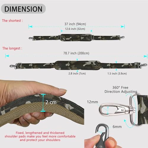 Image of ZINZ 79 inch Shoulder Strap, Extra-thick Fixed Cushion Pad and Dual Clasps Universal Replacement Strap with Metal Swivel Hooks for Laptop Bags, Luggage Bags, Camera, Crossbody(Camouflage Green)
