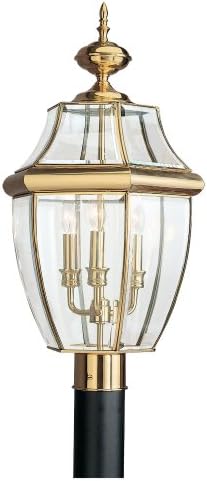 Sea Gull Lighting 2315305 Lancaster Outdoor Post Lantern Outside Fixture, Three - Light, Polished Brass