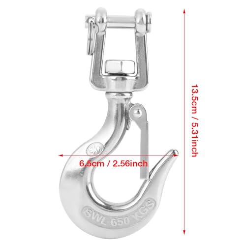 Ejoyous Lasthaken, Beleg Haken mit Riegel Edelstahl Kettenhaken Wirbellasthaken Ösenlasthaken Wirbelhaken Sicherheitshaken Drehbarer Hebehaken (650KG)