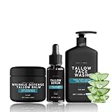 Mens Gift Set - Gifts for Dad - Mens Skincare Gift Sets for Face Cream & Face Serum & Face Cleanser - Beef Tallow Skin Care - M-ens Skin Care G-ift Sets - Gifts for Him - Wrinkle Defense Tallow Balm