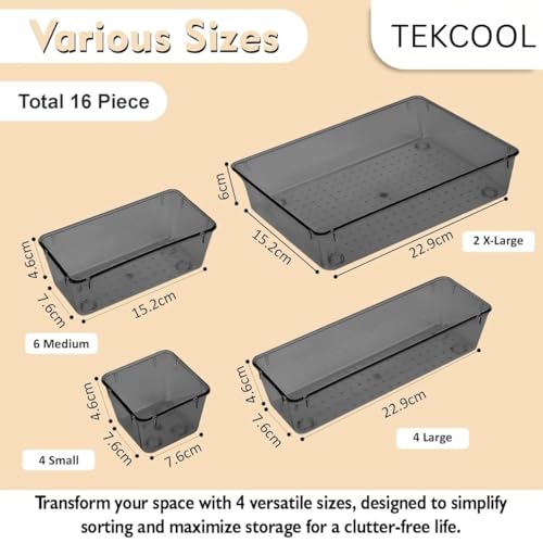 Image of Rylan Polypropylene Set of 16 Stationery Drawer Organiser /Unbreakable Drawer Organizer /Dressing Table Organizer /Multi-Purpose Storage Boxes /Drawer Divider Tray for Kitchen /Bedroom /Office - (Black)'