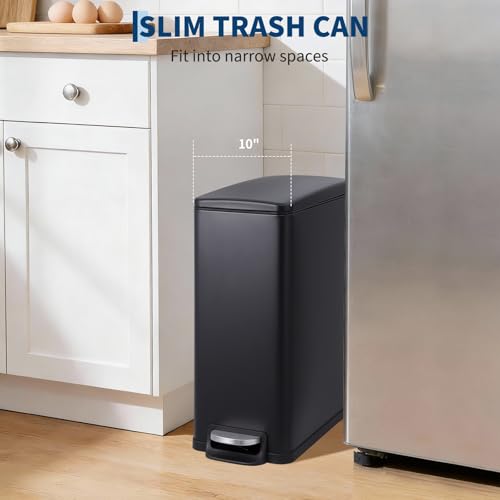 EliteEdge 12 Gallon Kitchen Trash Can, Slim Stainless Steel Trash Can with Lid, Step-On Garbage Can with Inner Bucket, Soft Close, Narrow Space Saving Trash Bin for Kitchen Bathroom Office, Black by EliteEdge - Used condition - Image 7