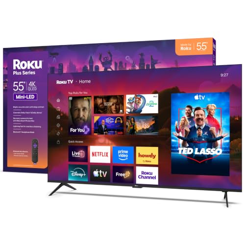 55-Inch Plus Series Smart TV - 4K QLED MiniLED TV – 2026 RokuTV | Flat Screen Television | Dolby Vision, Dolby Atmos & Wi-Fi for Streaming Sports, News, Free, Live TV | Enhanced Voice Remote
