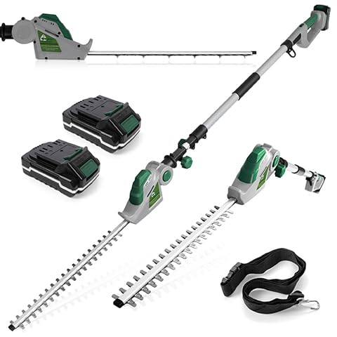 Gracious Gardens Cordless Hedge Trimmer Long Reach 18V Lithium-Ion, 2.45m Telescopic Hedge Trimmer Cordless Hedge Cutter with 2x Batteries, Shoulder Strap and Charger Included