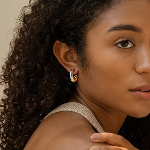 14K Gold Twisted Open Hoop Earrings For Women Two-Tone Gold & Silver Half Hoops Lightweight Hypoallergenic Chunky Hoop 20Mm Dainty Jewelry #TOP2