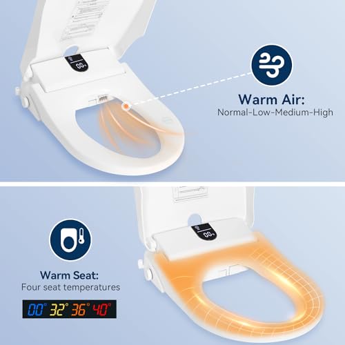 ARTETHYS Electronic Smart Bidet Toilet Seat with Warm Air Drying, Heated Seat Bidet with Remote Control Self-Cleaning Nozzle Adjustable Warm Water Power Saving, D/U Shape ARTETHYS Electronic Smart Bidet Toilet Seat with Warm Air Drying, Heated Seat Bidet with Remote Control Self-Cleaning Nozzle Adjustable Warm Water Power Saving, D/U Shape