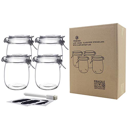 Yeboda 24Oz Food Storage Canister Glass Jars With Clamp Airtight Lids And Silicone Gaskets For Multi-Purpose Kitchen Containers - Clear Round (4 Pack) #TOP6