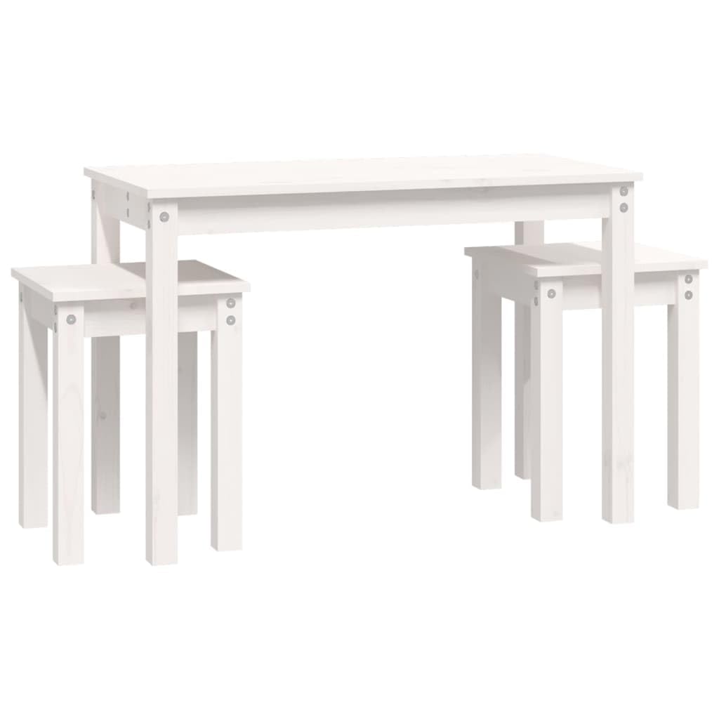 vidaXL Mesas apilables 3 Piezas Madera Maciza de Pino Blanco