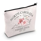 Material: The bag is made from Polyester fibre and has a metal zipper. Size: 23.5 cm ( 9.25 inch ) * 17 cm ( 6.69 inch) . TIPS: Manual measuring permissible error. Bag with words : NORTH CAROLINA 35.7596。N, 79.0193。W TARHEEL STATE EST. 1789. Perfect ...