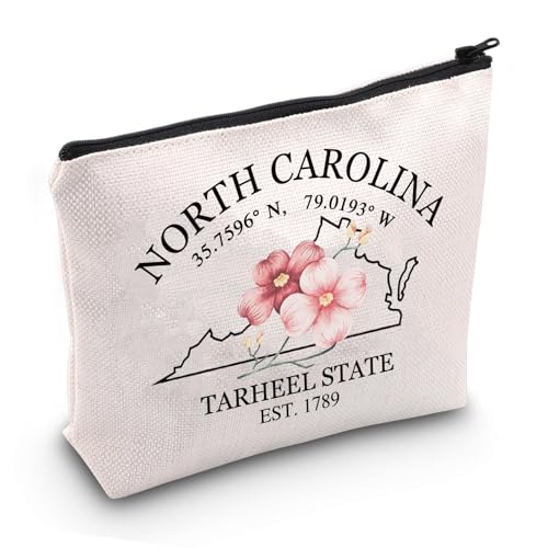 JXGZSO North Carolina Map Cosmetic Bag North Carolina Travel Pouch Bag Dogwood Flower Lovers Gift (TARHEEL STATE Bag)