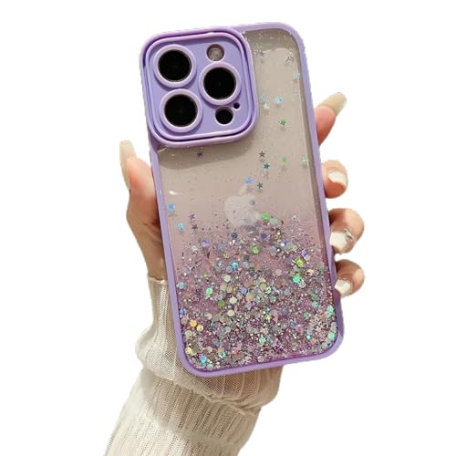 Image of VONZEE Back Cover Compatible for iPhone 15 Pro (6.1 inch), Non Moving Bling Glitter Cover for Girls & Women Soft TPU Shockproof Anti Scratch Drop Protection Covers (Purple)