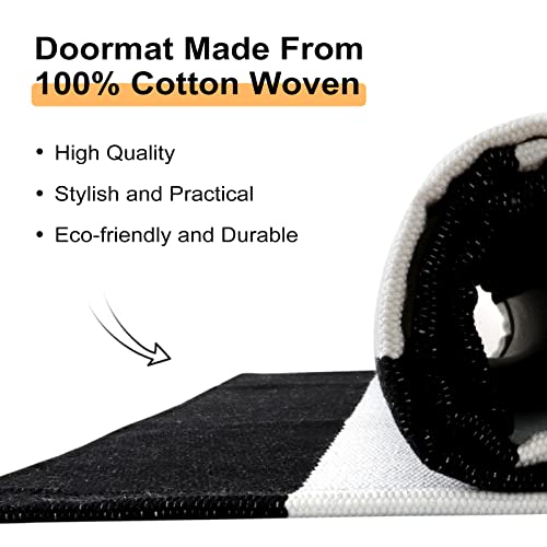 Collive Black And White Outdoor Rug Doormat 24’’ X 35’’, Cotton Woven Front Porch Rug Outdoor Indoor Rugs Farmhouse Striped Rugs Runner Washable Floor Carpet For Kitchen Bathroom Laundry Room #TOP5