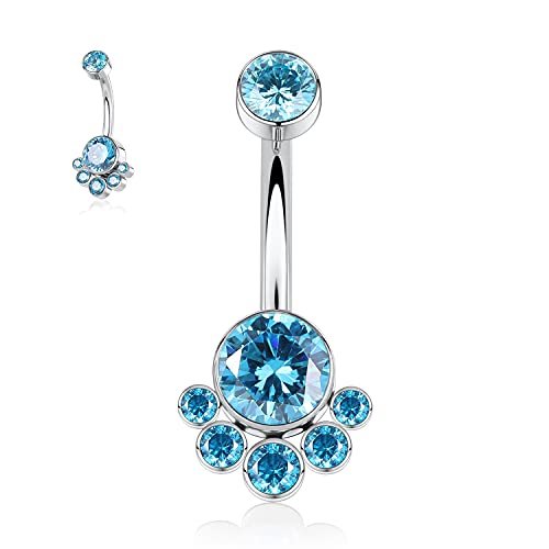 hengkaixuan Piercing de nombril en titane G23 - Filetage interne - 14 g - 10 mm - Cinq opales CZ - Forme incurvée, Métal Cover