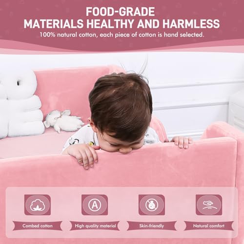 Toddler Bed, Child Bed for Kids with Extra Safty Broad, Standard Crib Size Toddler Bed, Certified Fabric Toddler Beds,Toddler Flood Bed (Pink)