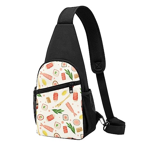 Sac à dos sling noir imprimé sushi à bandoulière sport