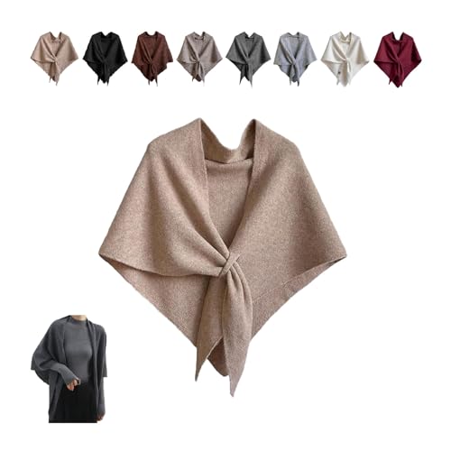 Women's Wool Triangle Striped Scarf Shawl, Pure Colour Wrap Sweater, Cardigan Shawl, Room Lightweight Shawl