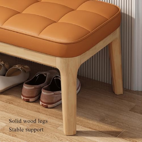 Banco de cuero premium rectangular y patas de madera para comedor elegante 7