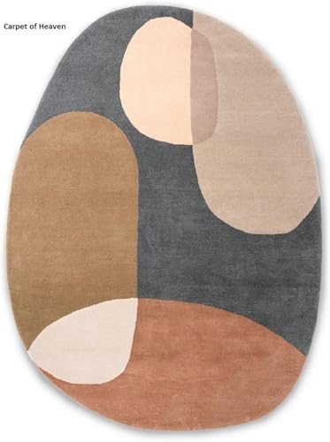 Image of Irregular Shape Handmade Woolen Carpet Multi Colour Size 4x6 feet