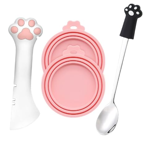 QINGZY Katzenfutter Dosendeckel & Löffel Set – Silikon Deckel für Tiernassfutter, Katzenpfoten Löffâ€¦ – Miniatur