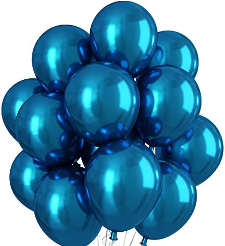 Metallic Blue Balloons 12 Inch, Double-Layered Chrome Light Blue Balloons, Shiny Thick Chrome Metallic Light Blue Latex Helium Balloons for Birthday Wedding Graduation Party Decoration Supplies