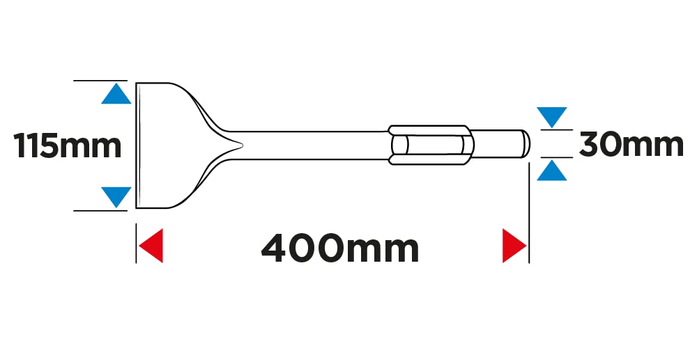 GRAPHITE Ciseau plat 115 x 400 mm, absorption hexagonale, ciseau puissant pour un retrait et une cuisson à la vapeur précis, durable et fiable pour des résultats professionnels
