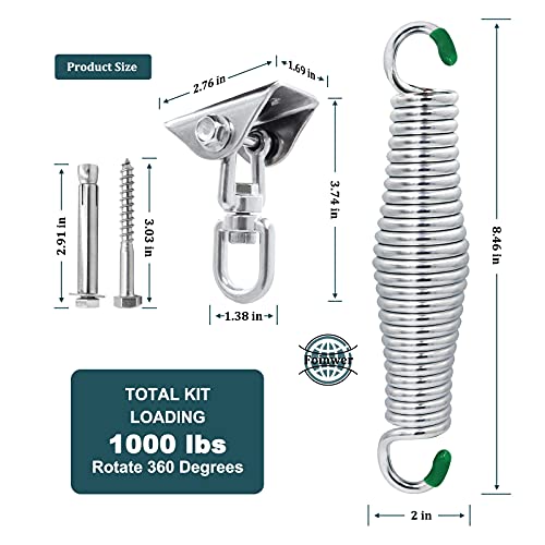 Porch Swing Hanging Spring Kit, Load 1600 Lbs, 360 Rotating, Stainless Steel Heavy Duty Hanger Spring For Porch Swing, Hammocks, Swing Chair, Sandbags, Yoga, Etc. [2 Sets] #TOP2