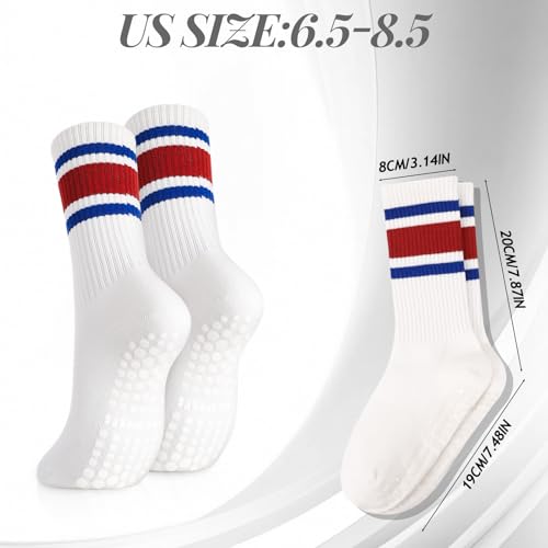 Jspupifip 6 Pairs Pilates Socks for Women, Non-Slip Yoga Striped Retro Crew Socks for Athletic Barre Barefoot Workout Hospital2
