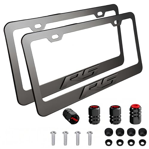 2Pack Matte Black Aluminum Alloy License Plate Covers Frames with 3D Embossed RS Compatible with Chevy Equinox Malibu Camaro Traverse Blazer Cruze Trailblazer Trax RS Accessories (Black-RS)