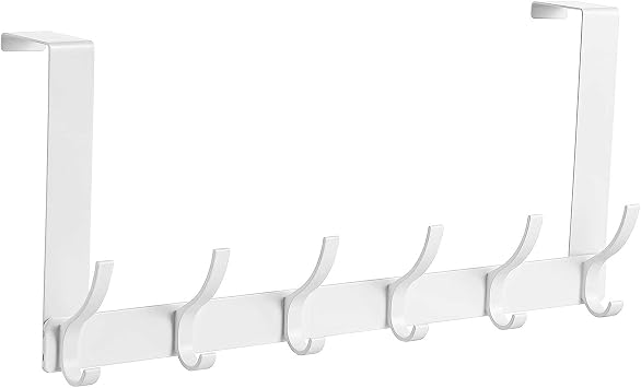 Over The Door Hooks, Back of Door Coat Hanger, Towel Racks for Bathroom with 12 Coat Hooks for Hanging Clothes, White