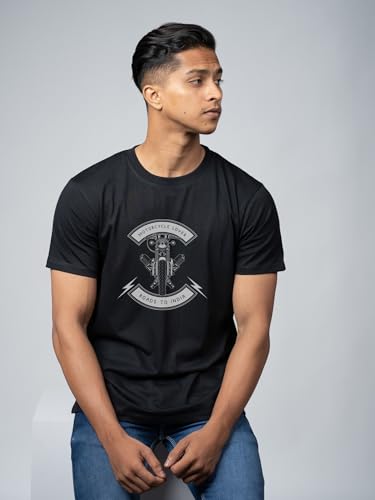 Image of T-Shirt for Men - 100% Cotton Ladakh Motorcycle Rider Half Sleeve Round Neck Graphic Print | Regular & Oversized Fit | 180 /220 GSM | S-5XL | Black, Navy Blue, Olive, Red, White