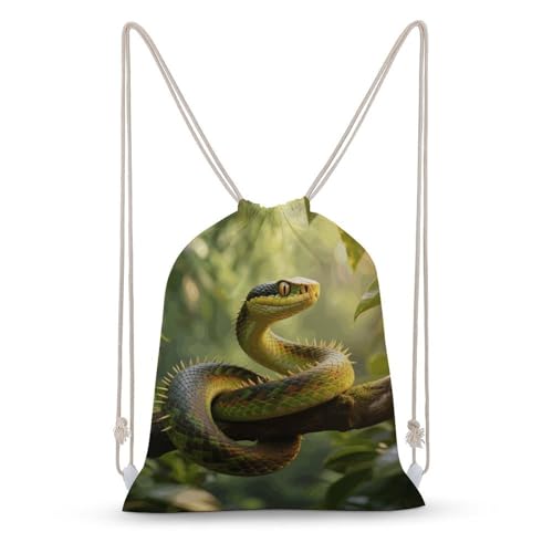 Rough - Scaled Bush Viper Drawstring Backpack - Canvas Sports Gym Sackpack, Lightweight String Bag for Beach & Travel