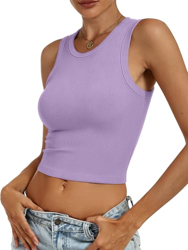 Image of ANRABESS Womens Crop Tank Tops High Neck Sleeveless Ribbed Knit Slim Fit Shirts 2026 Summer Casual Basic Workout Clothes