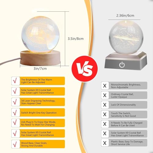 Image of One94Store Moon and Solar 3D Crystal Ball Night Lamp Combo | USB-Powered K10 Crystal LED Lights with Wooden Base | Ideal Gift for Home, Bedroom & Nature Lovers (Combo)