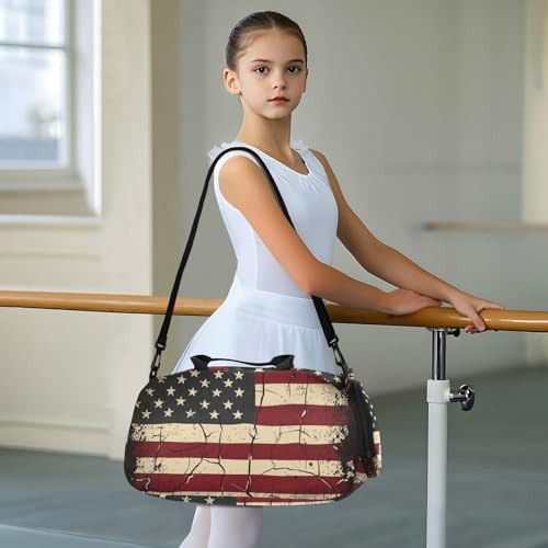 Duffle Bag for Boys or Girls with Shoes Compartment, American Flag Texture Grunge Sports Travel Bag Overnight3