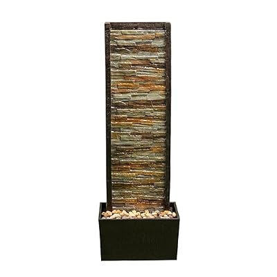 Cheng Pin Indoor Water Fountain -Staggered Stone Design,Create a Relaxing Ambiance and Decor Your Living Room,Office,Bedroom Or Outdoor Garden with Waterfall Water Feature and LED Lights,38in. Tall