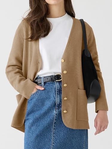 Saodimallsu Womens V Neck Cardigan Button Loose Knit Sweater Blazer Open Front Elegant Cardigans with Pockets2
