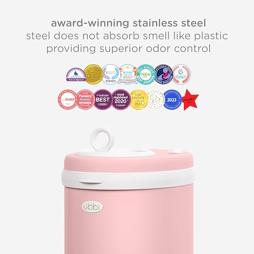 Image of Ubbi Stainless Steel Diaper Pail, Odor Locking, No Special Bag Required, Award-Winning, Registry Must-Have, Fig Blossom