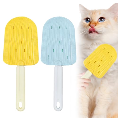 Image of Cat Tongue Comb, Pet Grooming Brush for Cats Shedding Cat Brush for Long Haired Cats, Pet Ice Cream Removal Comb, Shedding and Combing, Easily Removes Fur Reducing Hairballs (Yellow+Blue)
