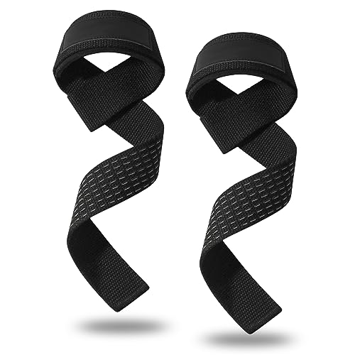 Feelorna Lifting Wrist Straps, Lifting Grips with Extra Hand Surpport Gym Wrist Wraps with Padded and Anti-Skid Silicone for Weightlifting, Bodybuilding (Black)