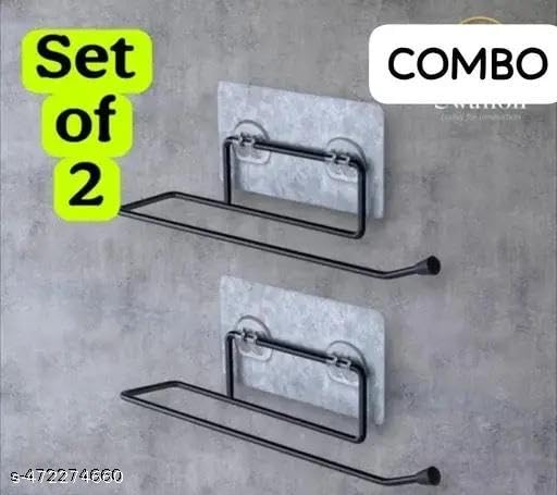 (Buy 1 GET 1) Self Adhesive No Drill Toilet Paper Holder/Tissue Paper Roll Holder/Hanger/Towel Bar Stand for Bathroom Accessories (Black, 2) Jy 35 1