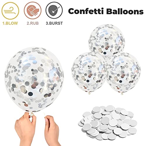 Image of Balloons Teal Blue White Silver 12inch Mettalic Chrome Silver Confetti Balloon Turquoise Blue Latex Balloons for Wedding Bridal Baby Shower Birthday Graduation Party Decorations