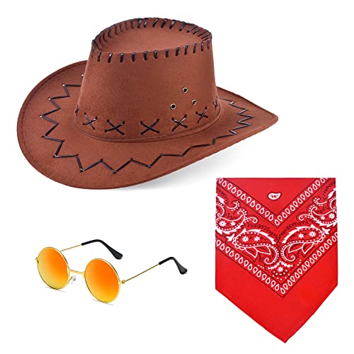 Zzihan Kids Cowboy Costume Chaps Vest For Boys Role Play Cowboy Cowgirl Hat Bandanas Sunglasses Dress Up Accessories For Toddlers Boys Girls Birthday Party Halloween Christmas Cosplay Gift 8-9 Year #TOP6