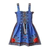Générique Robe De Princesse Fille Robe Traditionnelle Africaine Ankara pour Fillette sans Manches à Bretelles Tenue Ethnique vibrante et Confortable pour Les Filles (Blue, 2-3 Years)